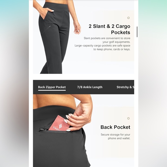 Santiny Women’s Black High Waist Stretch 7/8 Ankle Golf / Athletic Pants - Picture 5 of 13